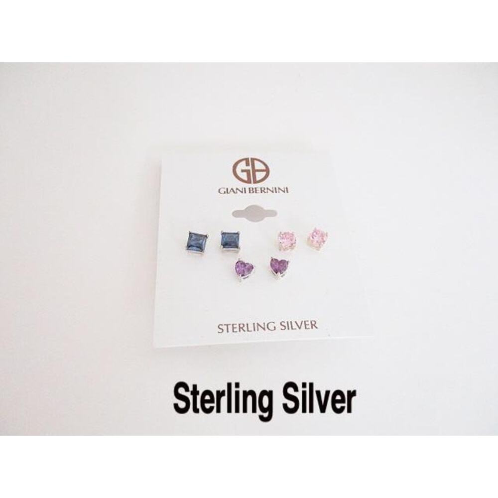 1981 NEW Giani Bernini Sterling Silver 3 Pair Blue/Pink/Purple Cubic Zirconia
